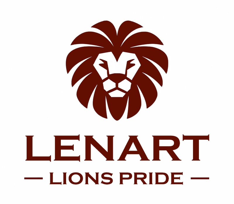 Burgundy lion above the words Lenart Lions Pride